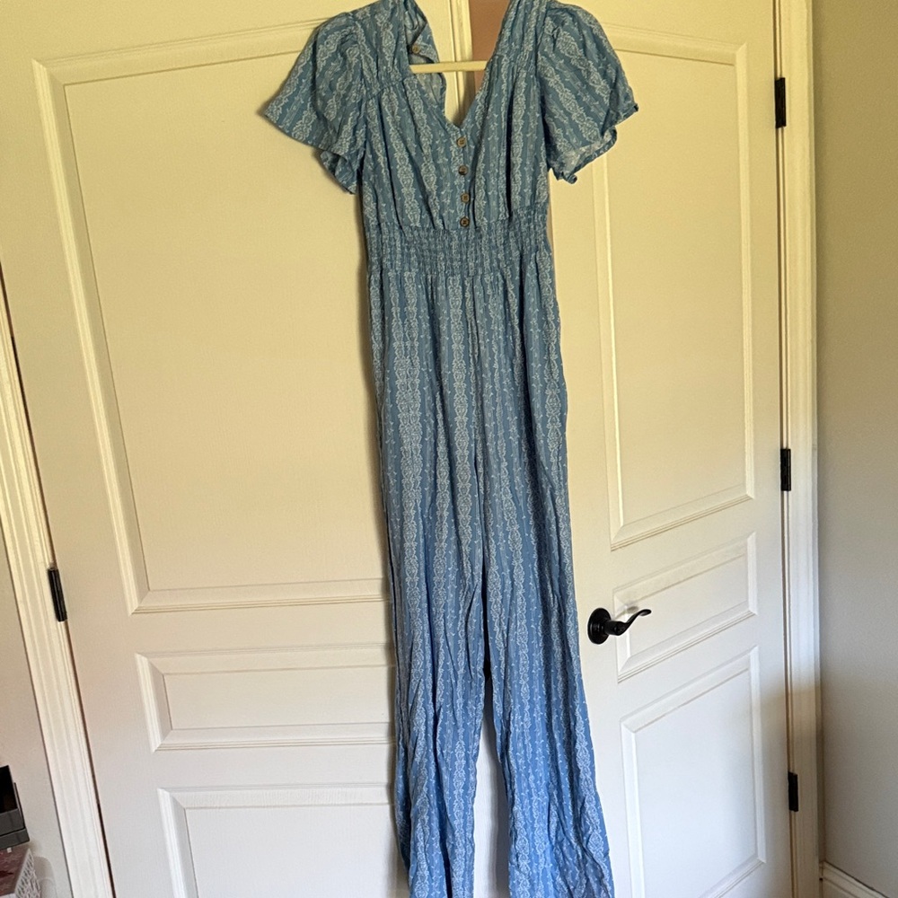Japna Light Blue Button-Front Jumpsuit